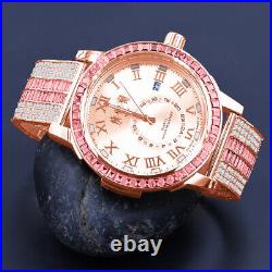 Icy Pink Baguette Rose Gold Tone Rose Gold Face Dial Custom Band Luxury Watch