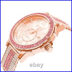 Icy Pink Baguette Rose Gold Tone Rose Gold Face Dial Custom Band Luxury Watch