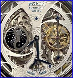Invicta Slvr/Blue 46mm Objet d'Art Auto Day/Night Dual Time Bracelet Mens Watch