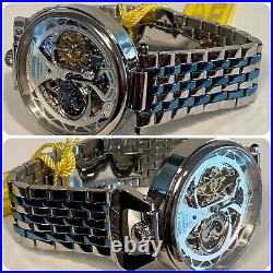 Invicta Slvr/Blue 46mm Objet d'Art Auto Day/Night Dual Time Bracelet Mens Watch