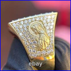 Jesus Style Men's Ice out White Moissanite Studded Custom Yellow Plated Ring