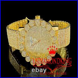 Khronos Genuine Diamond Joe Rodeo Yellow Gold Cluster Bezel Mens Watch