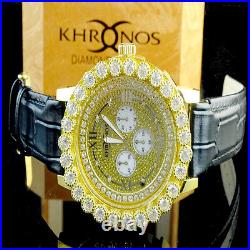 Khronos Mens Yellow Gold Finish Real Diamond Joe Rodeo Cluster Bezel Iced Watch