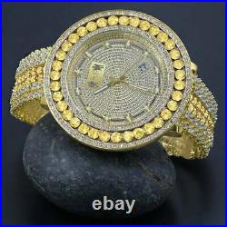 Lemonade Yellow Canary Real Diamond Dial Mens Custom Watch 18K Gold Tone WithDate