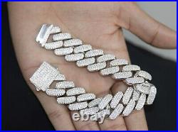 MOISSANITE Men's Gift Real Miami Cuban Link Iced Hip hop Bracelet Silver 8