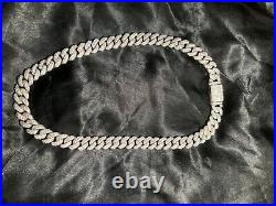 MOISSANITE Real Miami Cuban Link Prong Chain Iced Hip Hop 925 Silver Necklace
