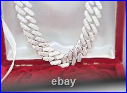 MOISSANITE Real Micro Miami Cuban Link Prong Chain Iced 925 Silver Necklace