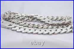 MOISSANITE Real Micro Miami Cuban Link Prong Chain Iced 925 Silver Necklace
