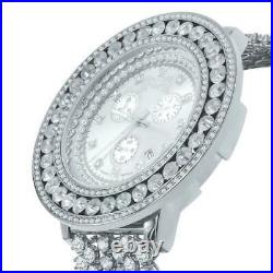 Men Custom Watch Genuine Diamond Dial 18k White Gold Finish Stainless Steel Back