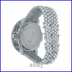 Men Custom Watch Genuine Diamond Dial 18k White Gold Finish Stainless Steel Back