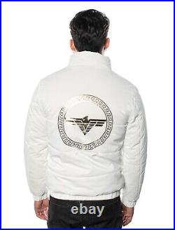 Men Italian Fashion White Fancy Jacket Zipper Golden Greek Key by VIP Collection