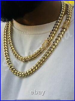 Men Miami Cuban Link 12mm 20 & 24 Chain Combo Set 14k Gold Plated Cz Lock Iced