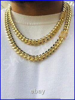 Men Miami Cuban Link 12mm 20 & 24 Chain Combo Set 14k Gold Plated Cz Lock Iced