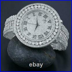Men White Solitaire Bezel Roman numeral Dial White Gold Finish Simulated Diamond