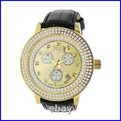 Men's 0.08 Ctw Diamond Gold Tone Leather Strap Band Analog Water Resistant Watch