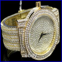 Men's 10k Yellow Gold Tone Ice Master A++ Cz Watch With 9 Row Custom Band New ICY