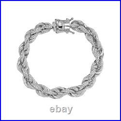 Men's 925 Sterling Silver Rope CZ Cubic Zirconia Bling Iced Bracelet