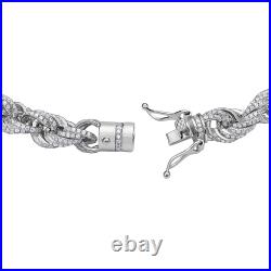 Men's 925 Sterling Silver Rope CZ Cubic Zirconia Bling Iced Bracelet