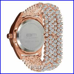 Men's Copper Rose Pink Gold Tone Watch Bling Master A++CZ 6 Row Custom Band New