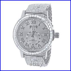 Men's Custom Baguette 18K White Gold Finish Simulated Diamond 50mm Luxury Watch