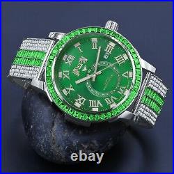 Men's Custom Baguette Emerald Green Dial White Gold Tone Simulated Diamond Watch