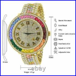 Men's Custom Big Face XXL Multi Color Cz Band & Remove able Bezel Wrist Watch