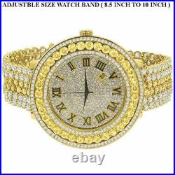 Men's Custom Big Face XXL Multi Cz Canary & White Remove able Bezel Wrist Watch