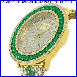 Men's Custom Big Face XXL Multi Cz Green & White Remove able Bezel Wrist Watch