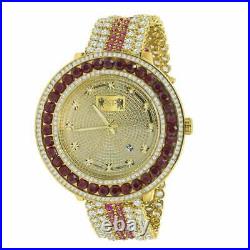 Men's Custom Big Face XXL Multi Cz Red and Yellow Remove able Bezel Wrist Watch