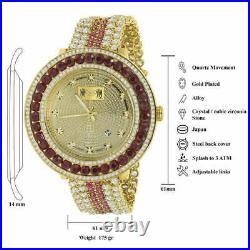 Men's Custom Big Face XXL Multi Cz Red and Yellow Remove able Bezel Wrist Watch