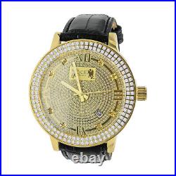 Men's Genuine Diamonds Dial Joe Rodeo Gold Tone Finish 2 Row Custom Bezel Watch