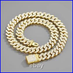 Men's Hip Hop Style White Moissanites ICED Gold Miami Cuban Link Chain Necklace