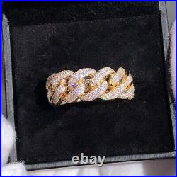 Men's Ice Out Cuban Style White Moissanites Studded Yellow Plated Women's Ring