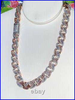 Men's Iced Miami Cuban Link Chain Necklace Icy CLARITY 14mm Two Tone Silver Cz