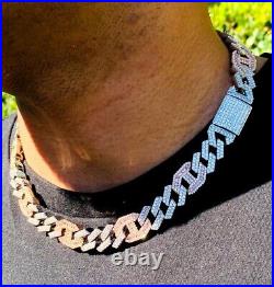 Men's Iced Miami Cuban Link Chain Necklace Icy Choker 14mm Two Tone Silver 18