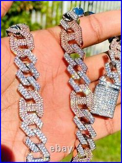 Men's Iced Miami Cuban Link Chain Necklace Icy Choker 14mm Two Tone Silver 18