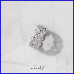 Men's Iced Out Moissanite Ring, Cuban Style Hip Hop Ring, 925 Sterling Silver