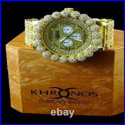 Men's Khronos Yellow Gold Finish Real Diamond Joe Rodeo Cluster Bezel Iced Watch