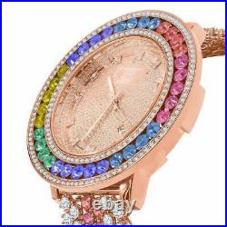 Men's Pink Rose Gold Tone Rainbow Cz's XXL Bezel New With Date Wrist Custom Watch