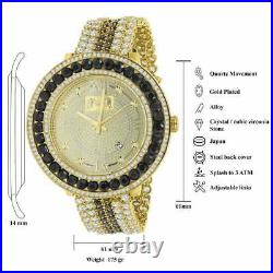 Men's Real Genuine Diamond Black Onyx 18K Yellow Gold Finish Custom Watch WithDate
