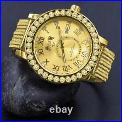Men's Solitaire Genuine Diamond Canary Gold Tone Finish Custom Ice House Watch