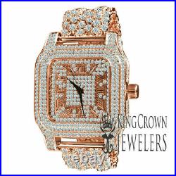 Men's Square Hot Celebrity Style Copper Rose Gold Tone Full Cz Custom Watch New
