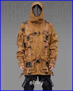 Men's Techwear Yellow Camel Jacket Parka Coat Hoodie Full Zip Buckle H-G/P-01/RO