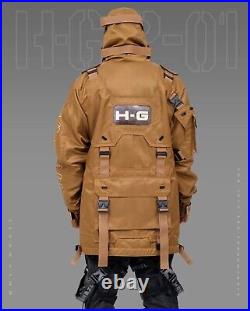 Men's Techwear Yellow Camel Jacket Parka Coat Hoodie Full Zip Buckle H-G/P-01/RO
