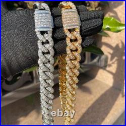 Mens Bling Flooded Ice All Baguette Prong Setting Choker Style Cuban Link Chain