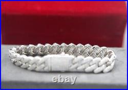 Mens Hip Hop Miami Cuban Link Bracelet 17mm7.25 Iced Out Moissanite 925 Silver