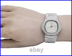 Mens Iced White Stainless Steel 40MM PP Simulated Diamond Watch