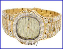 Mens Iced Yellow Stainless Steel 40MM PP Simulated Diamond Watch