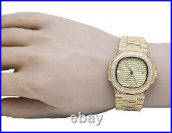 Mens Iced Yellow Stainless Steel 40MM PP Simulated Diamond Watch