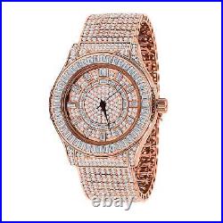 Mens Pink Tourmaline Rose Gold Tone Baguette Simulated Diamond Custom Band Watch